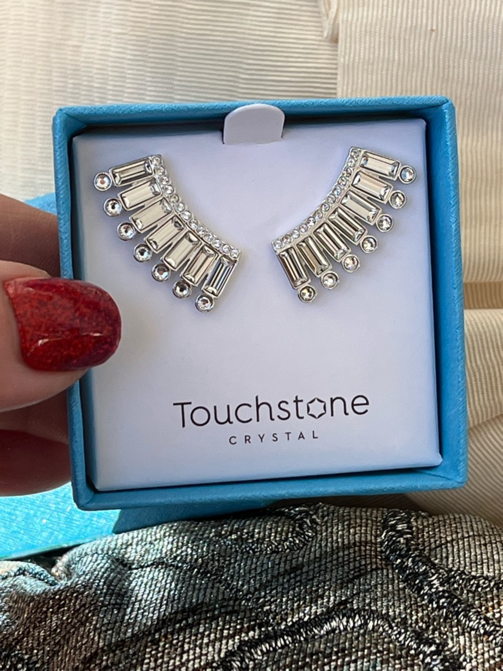 Touchstone Swarovski Crystals Exotic Fan Earrings BNIB $79 Retail Value - Picture 4 of 10